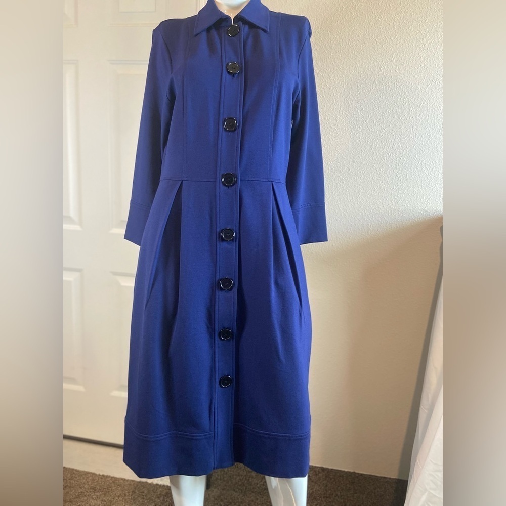 Talbots~Navy Blue~Mid-Weight~Ponte Knit~Button Down~Midi Dress~Pockets~Size 10